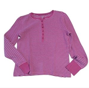 L.L. Bean Women's Size Medium Petite Long Sleeve Striped Shirt - Pink and White